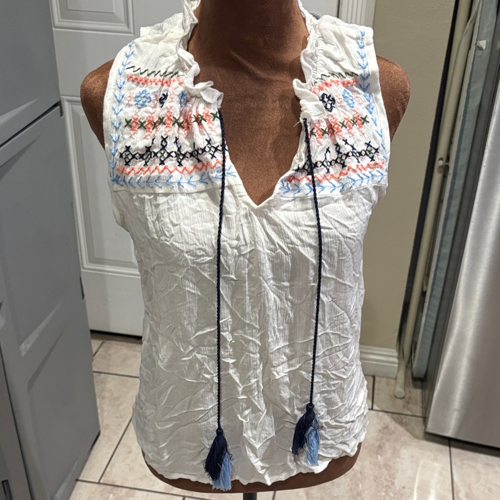 Indigo White and Blue Embroidered Blouse